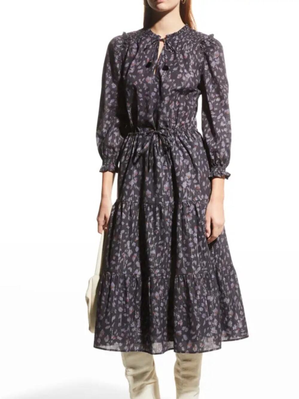 PAIGE Kaylynn long-sleeve cotton blend midi dress